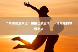 广州市调查取证：挽回出轨妻子：一场艰难的救赎之旅