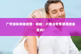 广州缘探婚姻调查:标题:小象治愈情感挽回靠谱吗? 广州缘探婚姻调查:标题:小象治愈情感挽回靠谱吗?