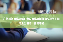 广州婚姻出轨取证：老公出轨离婚挽回心理学：如何走出困境，重建幸福