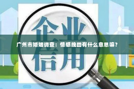 广州市婚姻调查：情感挽回有什么意思嘛？