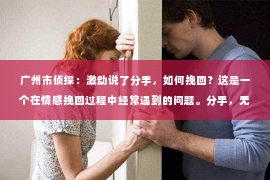 广州市侦探：激动说了分手，如何挽回？这是一个在情感挽回过程中经常遇到的问题。分手，无论出于何种原因，都是一段关系的终结，而挽回则需要更多的智慧和耐心。以下，我们就来探讨一下，如何在这种情况下有效地挽回一段感情。