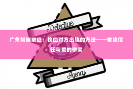 广州婚姻取证：挽回对方出轨的方法——重建信任与爱的桥梁