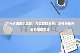 广州婚姻出轨取证：私家侦探被查：揭开神秘行业的法律面纱