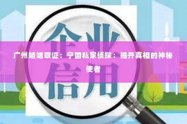 广州婚姻取证：宁国私家侦探：揭开真相的神秘使者