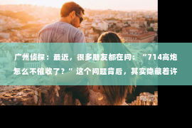 广州侦探：最近，很多朋友都在问：“714高炮怎么不催收了？”这个问题背后，其实隐藏着许多关于金融监管、市场变化和消费者权益保护的话题。今天，我就来和大家聊聊这个现象背后的原因。