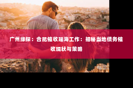 广州缘探：合肥催收瑶海工作：揭秘当地债务催收现状与策略