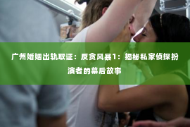 广州婚姻出轨取证：反贪风暴1：揭秘私家侦探扮演者的幕后故事
