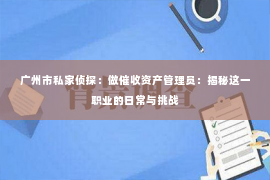 广州市私家侦探：做催收资产管理员：揭秘这一职业的日常与挑战