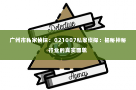 广州市私家侦探：021007私家侦探：揭秘神秘行业的真实面貌