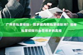 广州市私家侦探：博罗城内有私家侦探吗？揭秘私家侦探行业在博罗的真相
