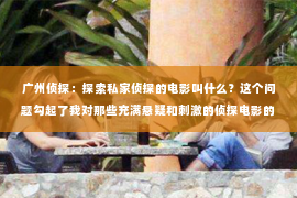 广州侦探：探索私家侦探的电影叫什么？这个问题勾起了我对那些充满悬疑和刺激的侦探电影的回忆。在我观影的历程中，有许多电影都让我对私家侦探这个角色产生了浓厚的兴趣。那么，究竟哪部电影是关于私家侦探的呢？接下来，就让我带你一起走进这个充满谜团的侦探世界，揭晓这个问题的答案。